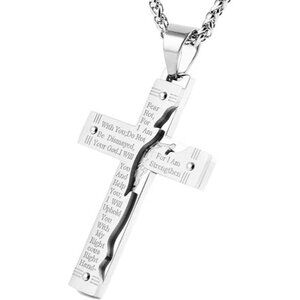 Silver Steel Jesus Christ Crucifix Cross Lord's Prayer Pendant Necklace